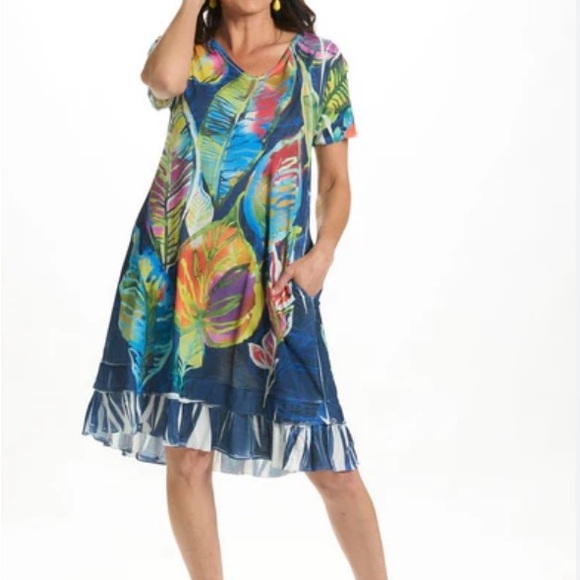Patchington Dresses & Skirts - Patchington Cap Sleeve Ruffle Print Dress | L | Leafy Luau NEW!!